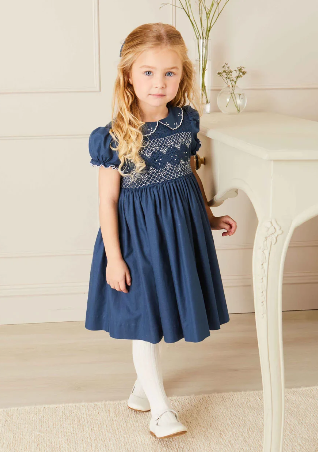 Hand Smocked Shortsleeve Dress in Royal Blue (12mths-10yrs)