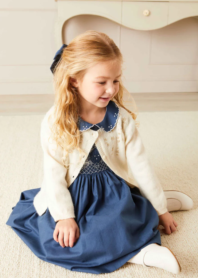 Hand Smocked Shortsleeve Dress in Royal Blue (12mths-10yrs)