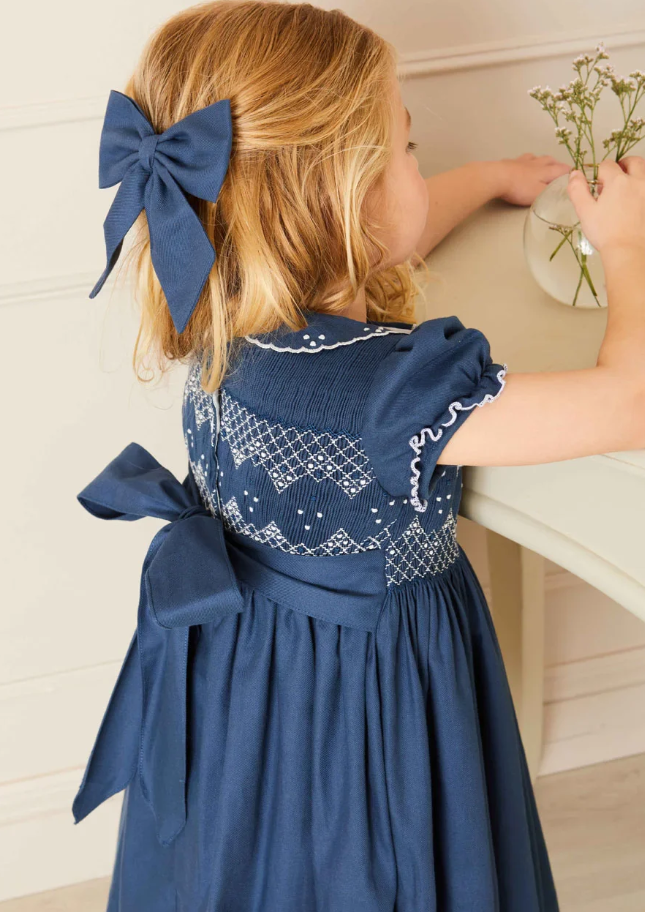 Hand Smocked Shortsleeve Dress in Royal Blue (12mths-10yrs)