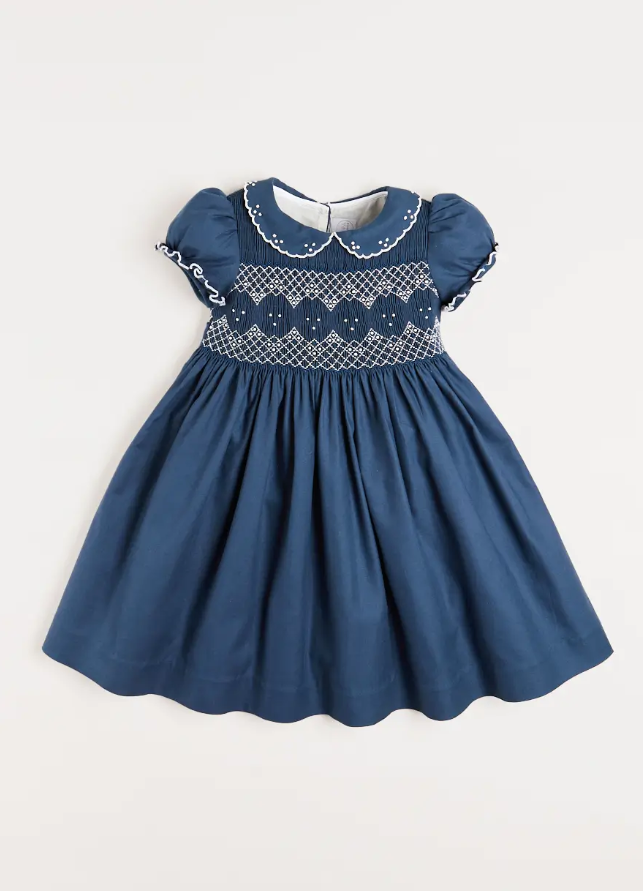 Hand Smocked Shortsleeve Dress in Royal Blue (12mths-10yrs)